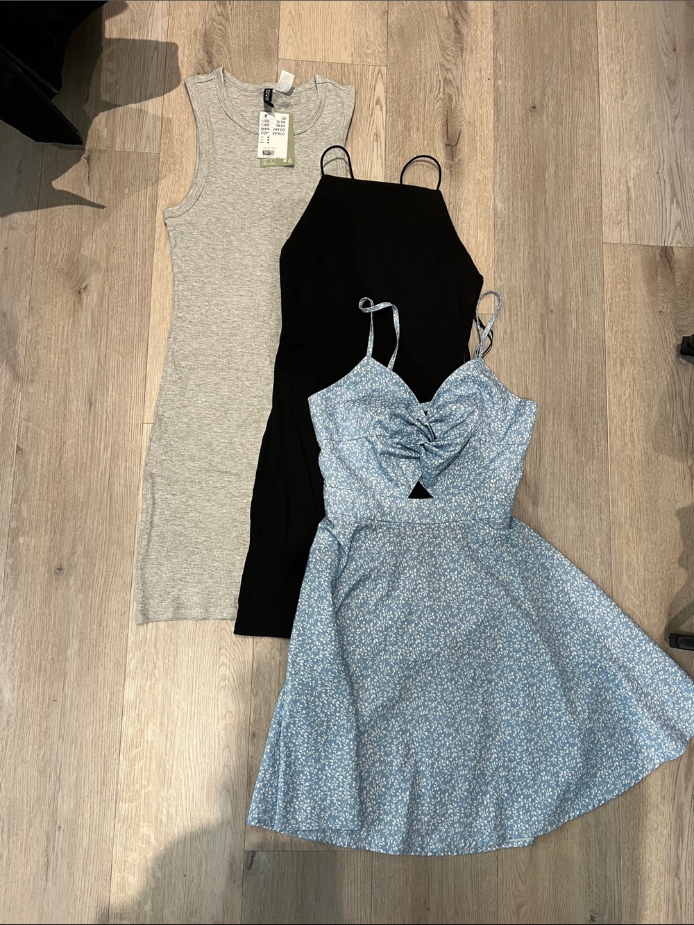 3 dresses H&M Black & Grey Spaghetti Strap Dress & Blue Floral Sundress